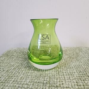 LSA International Green Art Glass Vase Handblown Polish Modern Decor